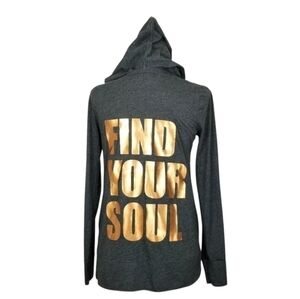 Soulcycle dark gray copper letter cowl neck lightweight hoodie womens size Small
